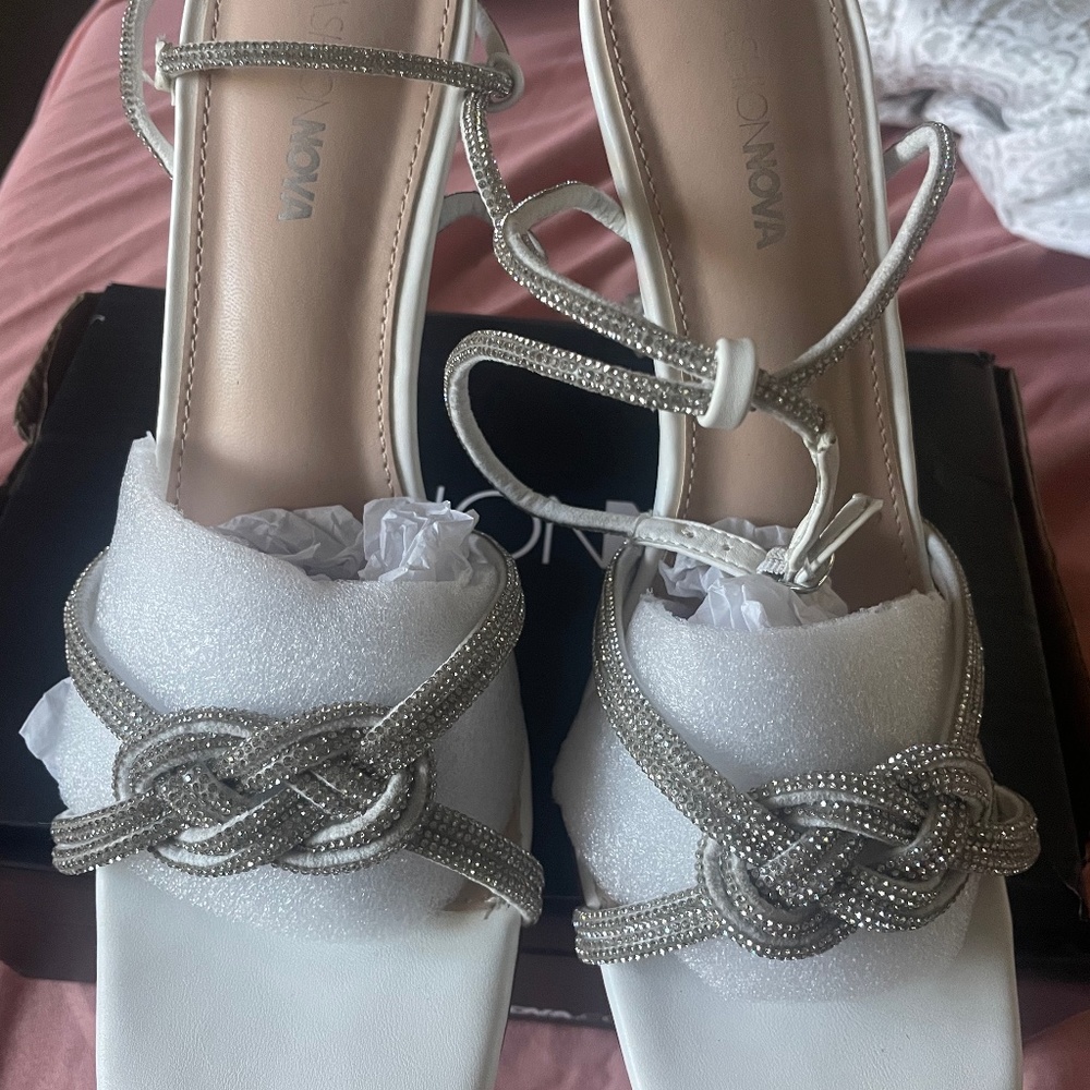White/Silver rhinestone encrusted heels